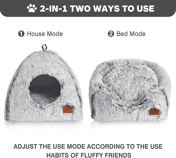 Peșteră pentru pisici, pat pentru pisici, căsuță pentru pisici, peșteră confortabilă, 40 x 40 cm, pliabilă CATISM, lavabilă, loc de dormit confortabil pentru pisici, pisoi, căței cu pernă detașabilă pentru pisici, gri