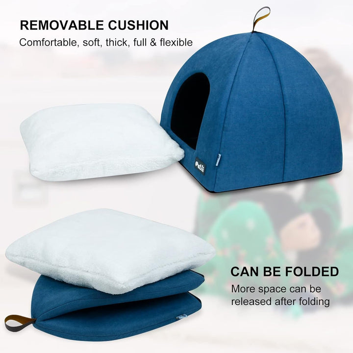 PETCUTE Peșteră pentru Pisici Mari, Pat Lavabil pentru Pisici, Cort pentru Pisici, Coș pentru Pisici și Câini, Căsuță Două în Unu cu Pernă Interioară Detașabilă, Peșteră pentru Cuibărit cu Fund Antiderapant