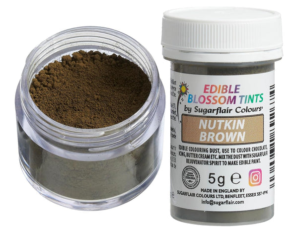 Pudră de colorant alimentar Sugarflair Blossom Tint Dust Nutkin Brown - Pudră de colorant alimentar pentru decoruri de tort, pastă de zahăr, fondant, glazură, ciocolată, cremă de unt, macarons și multe altele - 5g