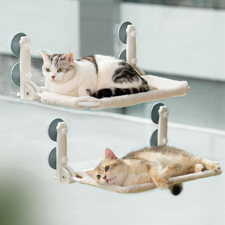 MEWOOFUN Hamac pentru Pisici, 54 x 30 cm, Pat pentru Pisici, Covoraș Reversibil pentru Pisici, cu Ventuze Puternice, Până la 18 kg (Bej, Dublu)