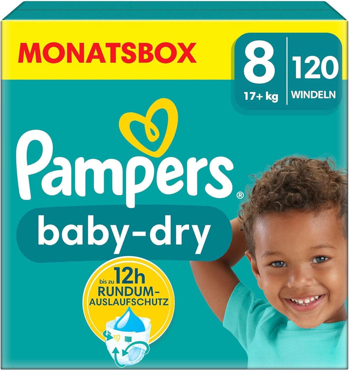 Scutece Pampers Baby-Dry, până la 100% protecție împotriva scurgerilor toată noaptea Mama si Copilul Naty Shop 8 (120 buc) Nou
