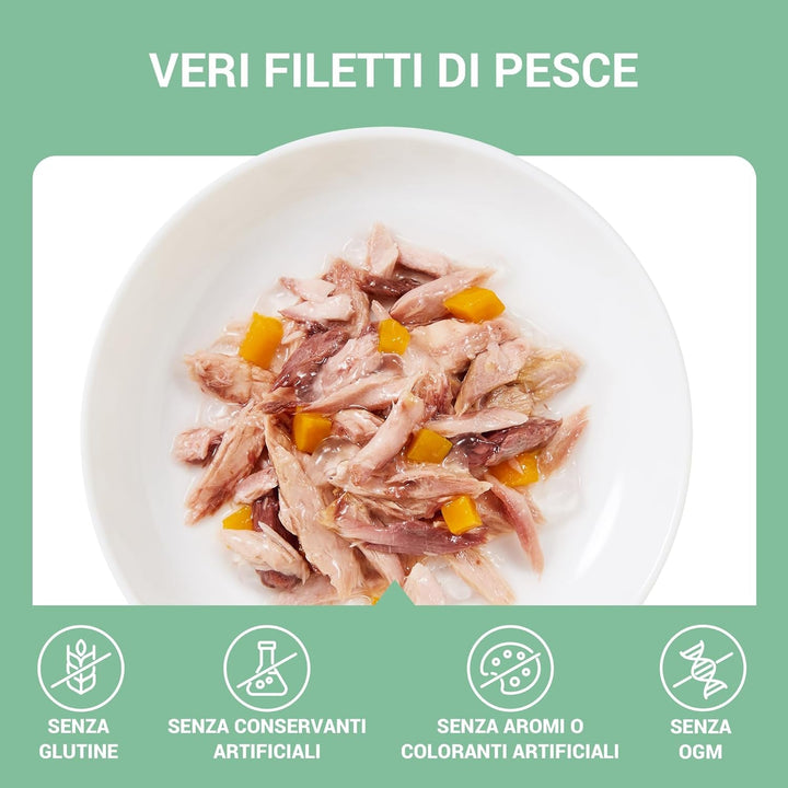 , File de ton cu dovleac în jeleu, Hrană umedă complementară pentru pisici, Rețetă originală, 100% naturală, 12 cutii la 70 G