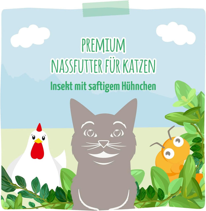 Mjamjam - Hrană umedă premium pentru pisici - Squeeze Insect With Juicy Chicken 125G, 12Pack (12 X 125G), naturală cu extra carne