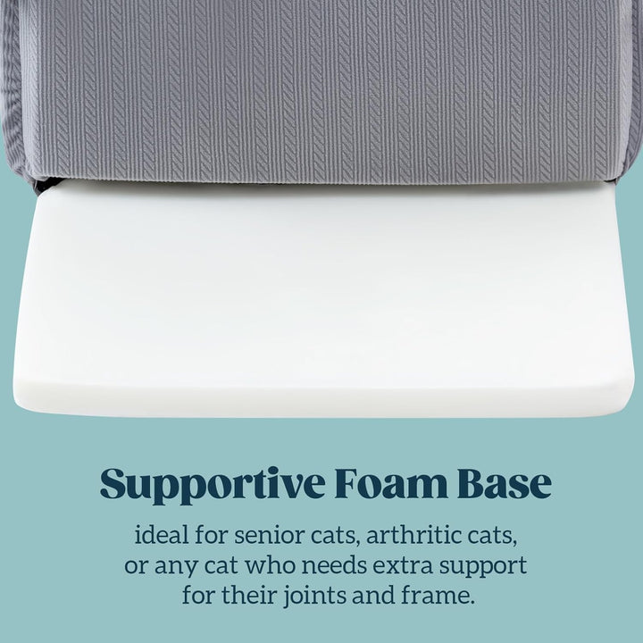 Căsuță pentru pisici mari - Căsuță de interior pentru pisici cu spumă detașabilă și covoraș de spălare cu două fețe - Peșteră acoperită ca refugiu pentru pisoi și animale mici