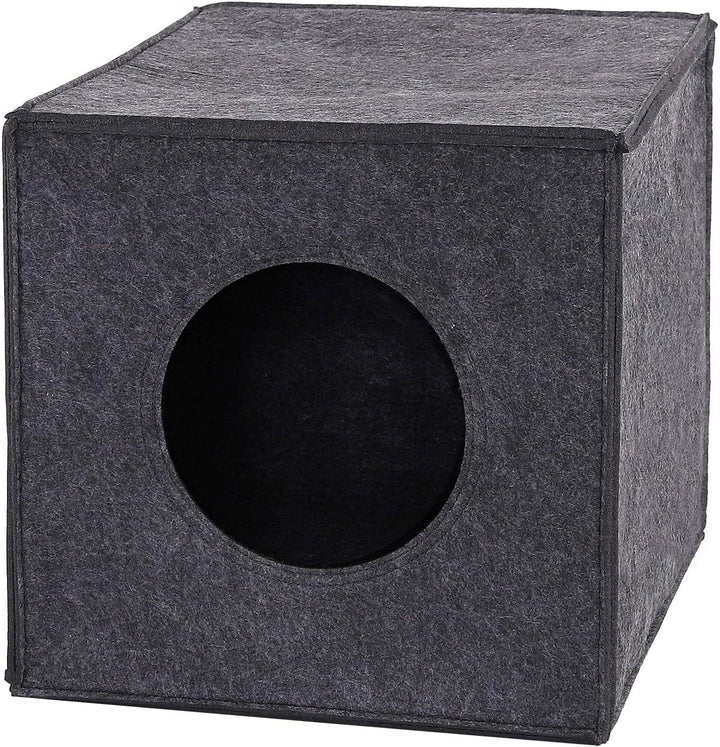 Peșteră pentru pisici Lionto, din fetru rezistent, potrivită pentru rafturile Kallax și alte sisteme de rafturi, 33 x 37 x 33 cm, pat pliabil în formă de cub, independentă, ușor de întreținut, cu pernă confortabilă, gri închis