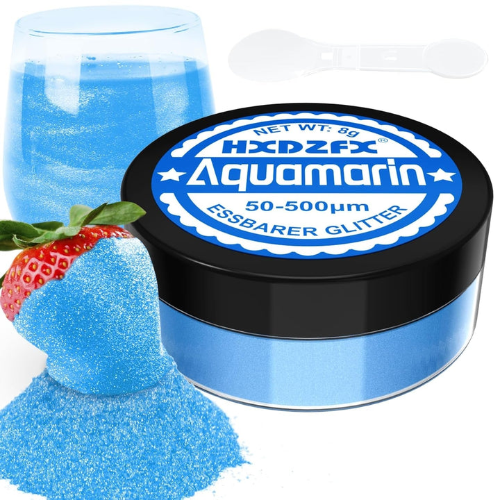 Essbarer Glitzer Für Getränke - Lebensmittelfarbe Pulver, Schimmerndes Glitzerpulver, Lebensmittel Glitzerpuder Für Schokolade, Kuchen, Fondant, Drinks - 8G (Frucht Grün) Naty Shop Aquamarin