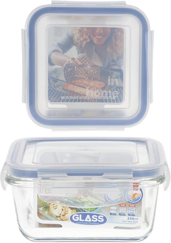 Max Home Pachet 8 recipiente etanșe din sticlă, cutie de prânz din sticlă pentru microunde, recipiente resigilabile pentru alimente, 550 mililitri, capace transparente, recipiente pentru alimente (16538) Cutii depozitare alimente Naty Shop