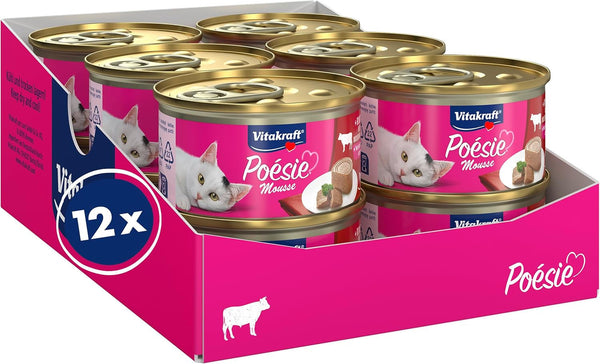 Vitakraft Poésie Mousse, hrană umedă pisică, mousse aeriană, cu carne de vită, fără zahăr adăugat și cereale (12X 85G)