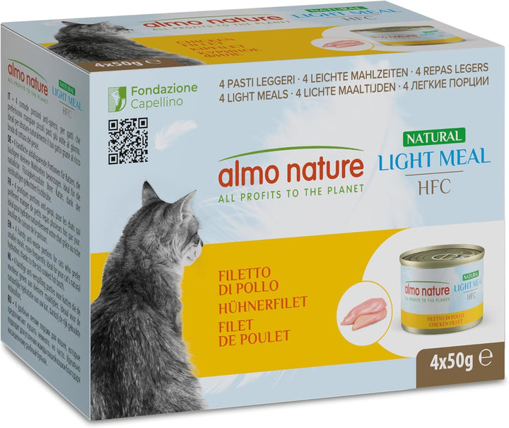 Almo Nature - HFC Natural Light Meal - File de pui - Hrană umedă pentru pisici adulte: 4 cutii a câte 50 g