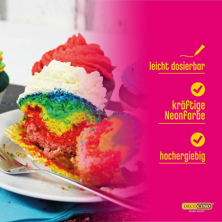 Decocino Neon Food Paste Red – Colorant alimentar cu doză mare – Pentru colorarea prăjiturilor, brioșelor, cupcake-urilor – Fără gust