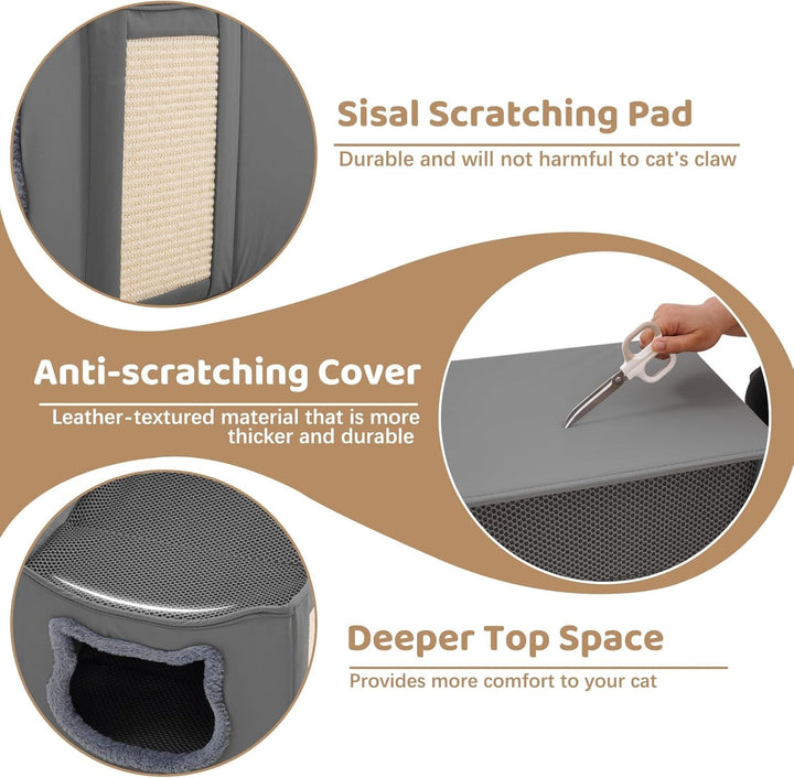 Casă pentru pisici Yosamy, căsuță pliabilă cu două straturi și stâlp de zgâriat pentru pisici, material rezistent la zgârieturi, lavabilă, pat de interior pentru pisici, 41 x 41 x 35 cm