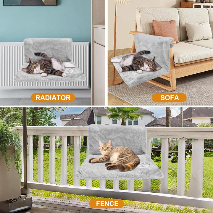 Șezlong pentru pisici pentru calorifer, hamac suspendat, șezlong pentru calorifer pentru pisici, șezlong încălzitor pentru pisici cu blană moale de pluș, hamac confortabil pentru pisici pentru toate caloriferele comune, 46 x 30 x 25 cm (gri)