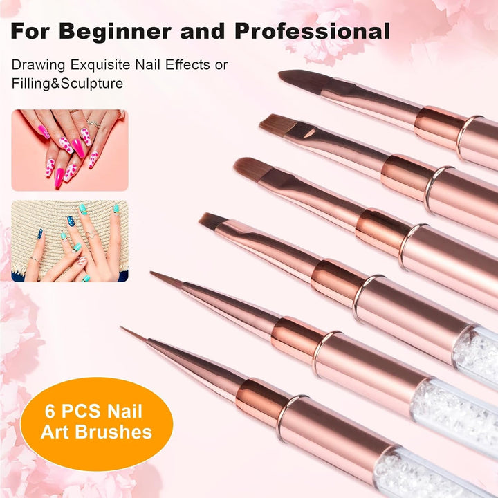 6 bucăți de pensule de unghii cu capac pentru unghii, gel UV, acrilic, pensulă de unghii, pensulă pentru gel de unghii, set de pensule parțiale pentru arta unghiilor