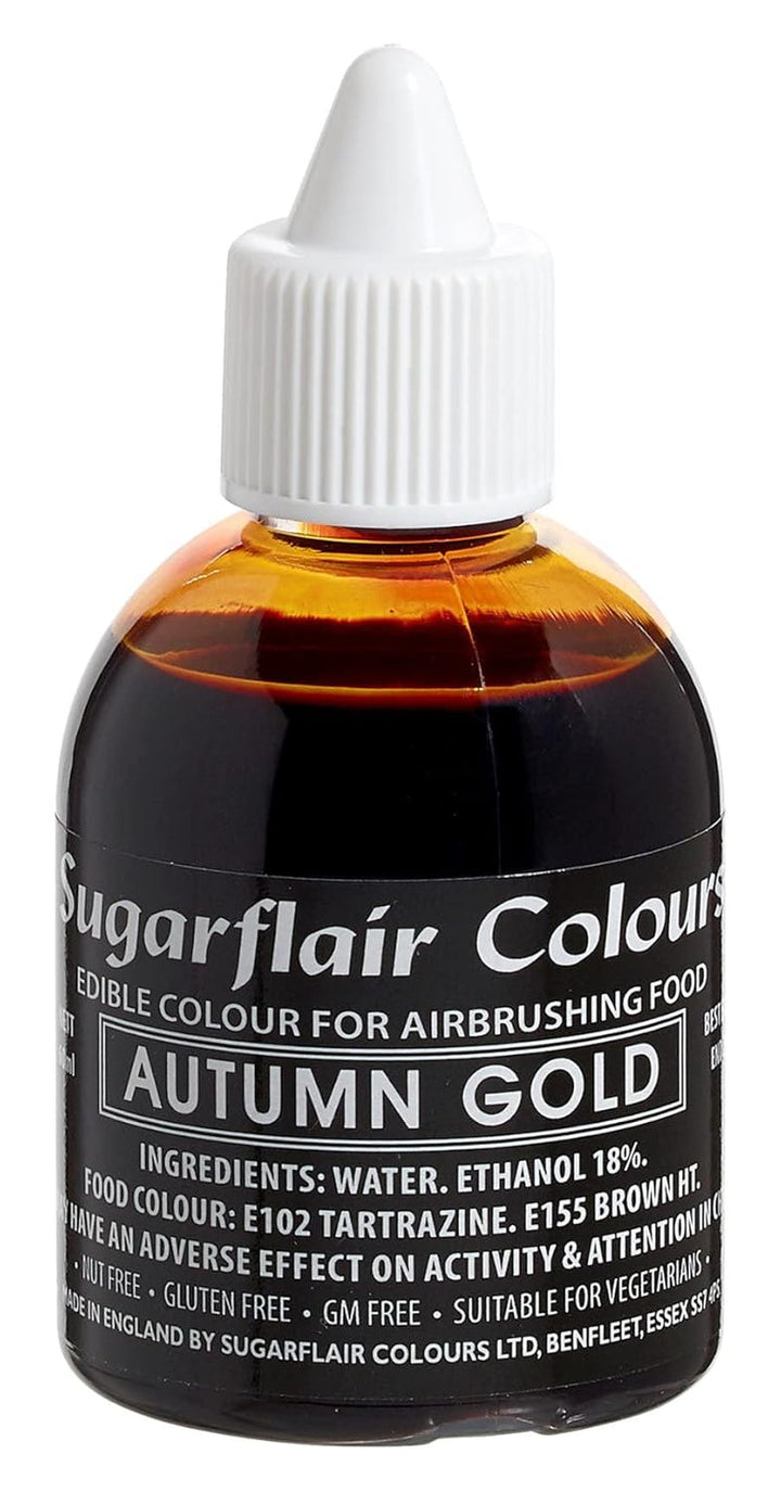 Colorant alimentar Sugarflair cu aerograf, auriu auriu, colorant alimentar lichid comestibil, colorant pentru aerograf, torturi, brioșe, glazură și decorațiuni pentru torturi - 60 ml
