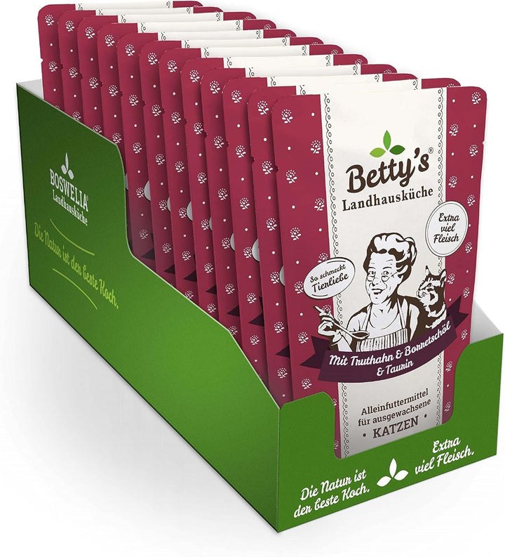 Betty'S Landhausküche Fresh Pouches Wet Food Cat, Kangaroo With Borage Oil 12 X 100G, fără cereale, de cea mai bună calitate, carne de înaltă calitate, gătită ușor, biodisponibilitate ridicată