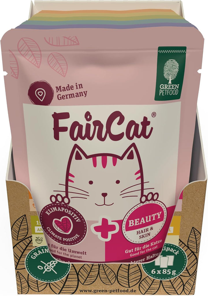 Green Petfood Faircat Multipack (6 X 85 G) | Adult | Hrană umedă premium pentru pisici adulte | 6 arome delicioase diferite în Multipack | Fără cereale | Hrană umedă pentru pisici | 6Pack