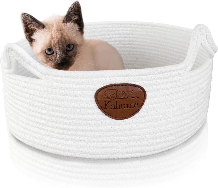Pat lavabil pentru pisici, coș de dormit pentru pisici din frânghie de bumbac, coș ECO pentru pisici, coș țesut pentru câini, pat pentru pisici, loc de dormit, șezlong, coș de pat pentru animale de companie, pat pentru pisici, alb