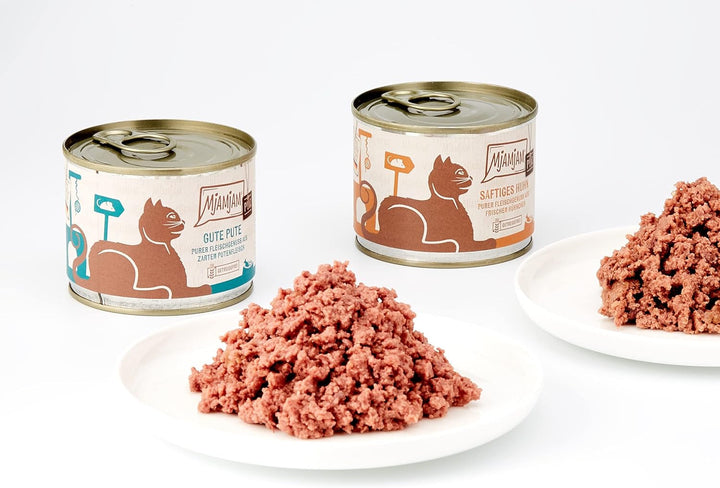 Mjamjam - Hrană umedă premium pentru pisici - Mixpack 5 - Deliciu de carne pură, pachet de 6 (6 X 200 G) & - Hrană umedă premium pentru pisici - Mixpack 3 - vânat și iepure, curcan, rață și păsări de curte, (6 X 200 G)