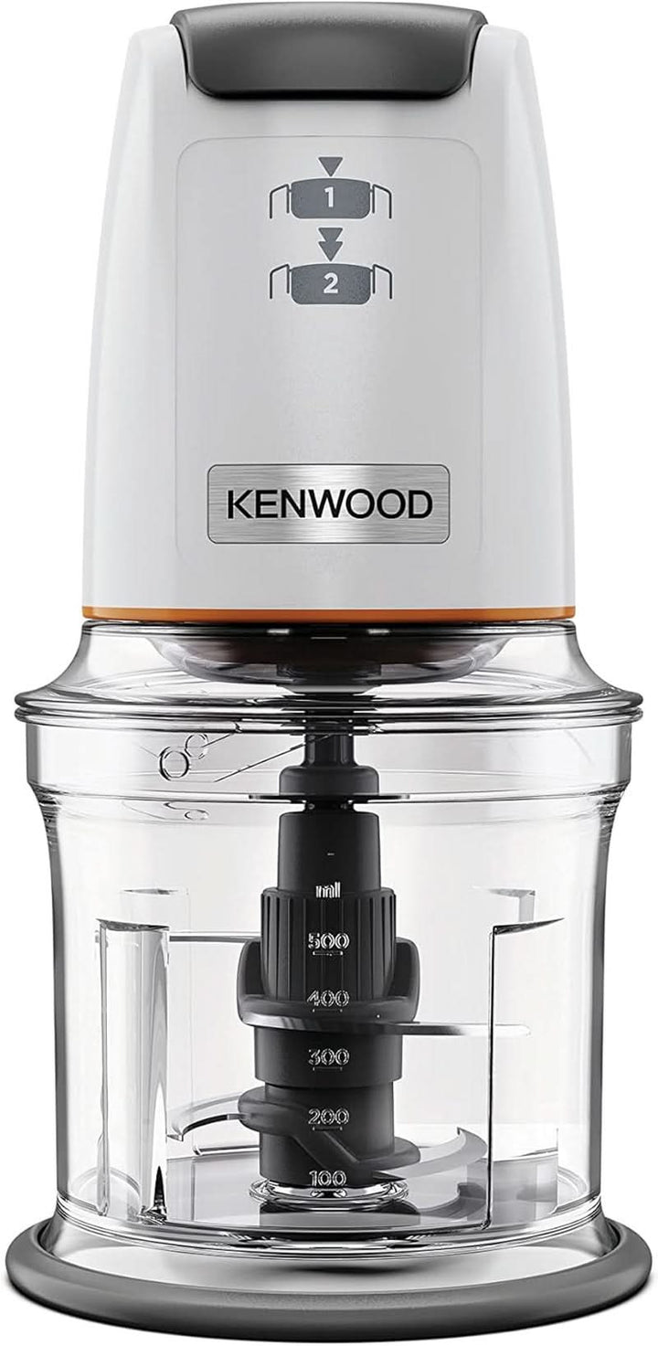 Kenwood Easychop CHP61.000WH, Zerkleinerer Mit Vier Klingen, Schüssel 0,5 L, Druckantrieb, 2 Geschwindigkeiten, Rutschfester Ring, Spülmaschinenfest, Eisbrecher, 500 W, Weiß Bucatarie Naty Shop