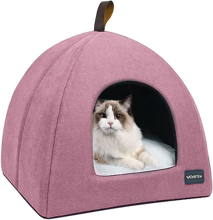 Pat pentru pisici, Peșteră moale pentru pisici, Pat pentru pisici din pluș moale și cald, Cuib pentru pisici cu pernă interioară detașabilă și lavabilă, Roz, M