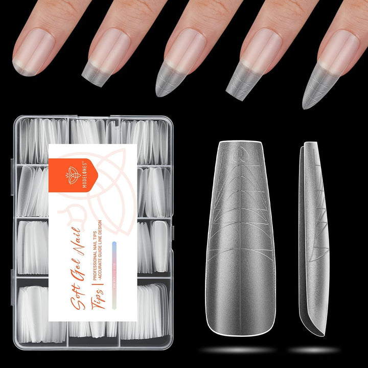 Modelones Tips Unghii 216 Piese - Set Tips Unghii Acoperire Completă, Set Tips Gel Moale, Tips Unghii Rășină PMMA Pre-Lustruire, Unghii Artificiale pentru Lipire pe Nail Art DIY, Migdale Scurte XS