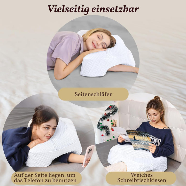 SAHEYER Pernă pentru dormit lateral cu braț, pernă ortopedică ergonomică, pernă din spumă de memorie pentru gât și umăr, pernă pentru gât cu brațe multiangulare pentru multe poziții de dormit (alb) Perne ortopedice cervicale Naty Shop