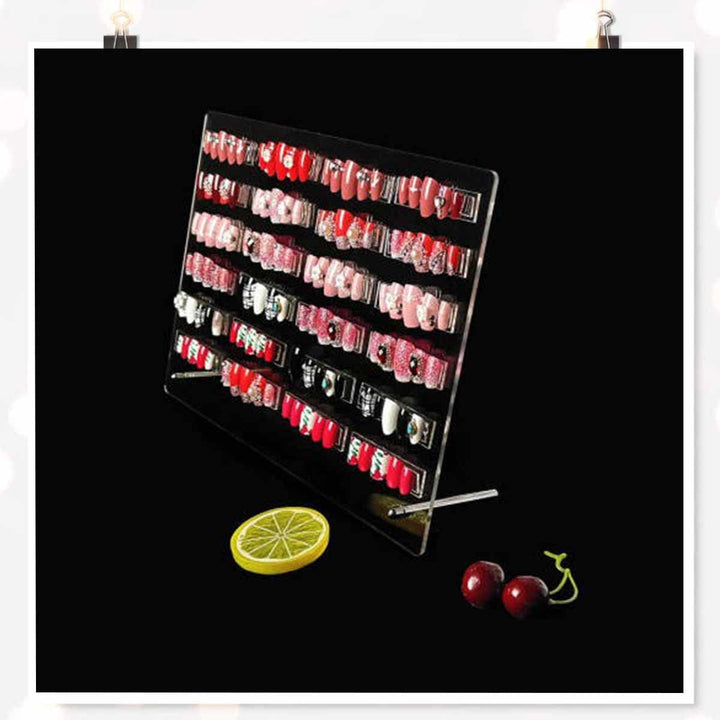 Panou din sticlă acrilică pentru prezentarea unghiilor cu benzi de afișare și nano-adeziv, expoziție de vârfuri de unghii, card transparent de culori pentru nail art, afișaj nail art, afișaj pentru exerciții de unghii (transparent)