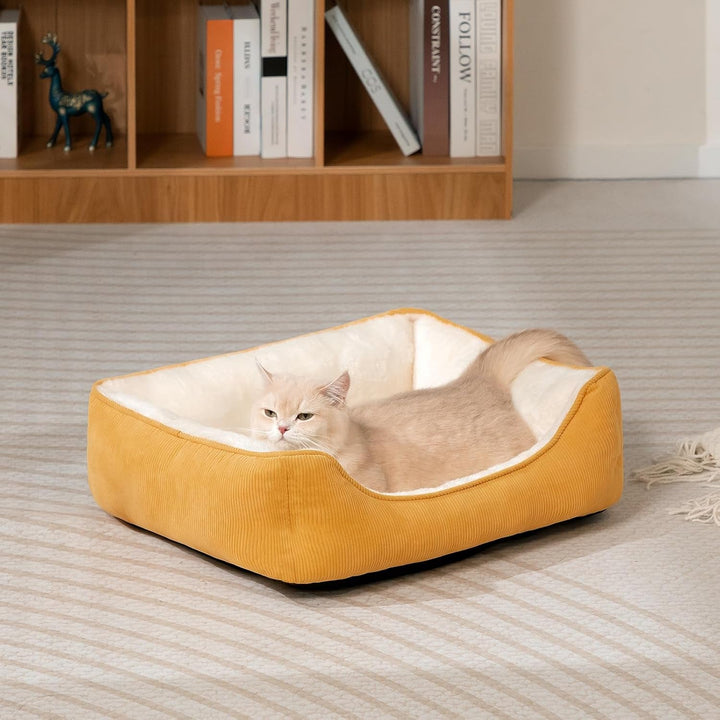 Pat pentru pisici, pat pentru câini mici, pat pentru animale de companie pentru pisici și căței, pat moale pentru animale de companie, pernă respirabilă pentru animale de companie, galben (55 * 45 * 15cm)
