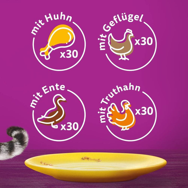 Hrană umedă pentru pisici Whiskas Adult 1+ Poultry selection in jelly, 120 pliculețe, 120X85G (1 pachet vrac) - Hrană umedă de înaltă calitate, Pentru pisici adulte