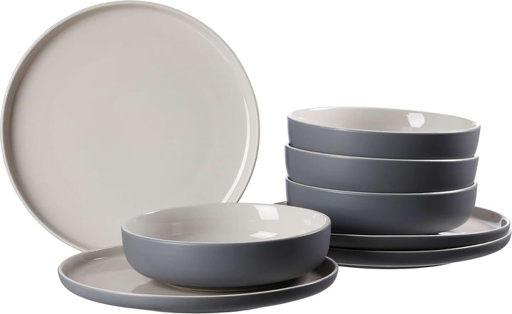 Ritzenhoff & Breker Tafelservice Jasper, 8-Teilig, Grau, Steinzeug, Speiseteller Und Suppenschalen Für 4 Personen Seturi vesela masa Naty Shop Graublau