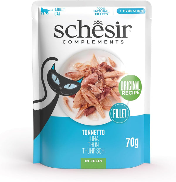 , File de ton în jeleu, Hrană umedă complementară pentru pisici, Rețetă originală, 100% naturală, 12 pungi a câte 70 g