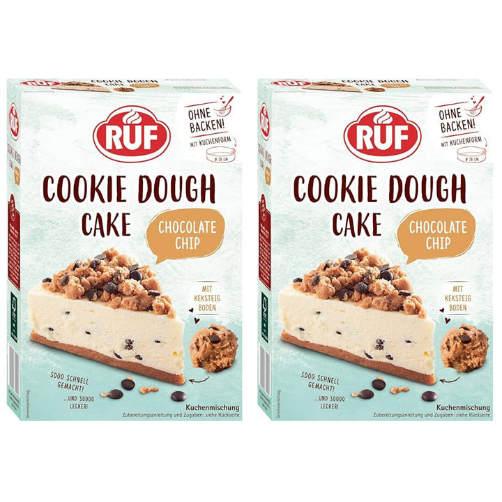 RUF Cookie Dough Cake Ohne Backen, Tortenboden Aus Keksteig Mit Frischkäse-Creme Und Schokoladenstückchen, Inkl. Kuchenform, 1X325G Amestec pentru copt si gatit Naty Shop 325 G (2Er Pack) Cookie Dough Cake