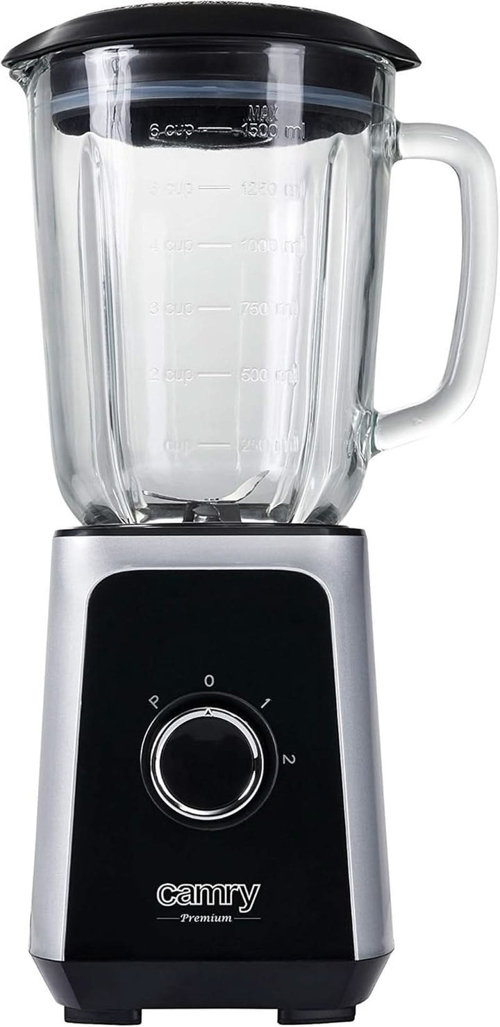 CR 4077 Standmixer Mit 1,5L Glasbehälter, Smoothie Maker, Hochleistungsmixer, Mahlung, Eis-Zerkleinerung, Pulsfunktion, Edelstahlklingen, 2 Geschwindigkeiten, 1000W, Schwarz/Silber Bucatarie Naty Shop