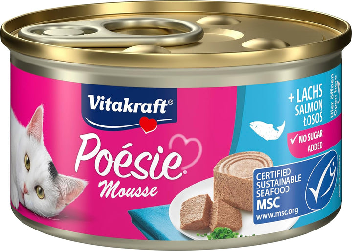 Vitakraft Poésie Mousse, hrană umedă pisică, mousse aerisit, cu somon, fără zahăr și cereale adăugate (12X 85G)