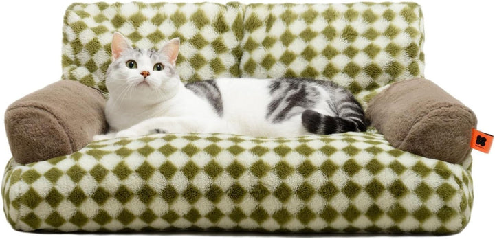 MEWOOFUN Pat pentru pisici, Canapea pufoasă și moale pentru pisici, Canapea extensibilă pentru câini/pisici de talie medie și mică, Pat drăguț pentru pisici cu fund antiderapant (Gri închis, L 66 x l 48 x Î 33 cm)