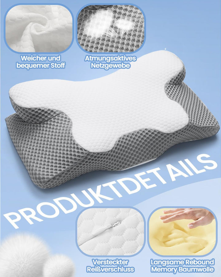 Pernă pentru gât 2 în 1 Pernă, pernă cu spumă de memorie, pernă ortopedică ergonomică, 2 înălțimi de dormit, pernă de sprijin pentru gât pentru sprijin lateral / spate / burtă Perne ortopedice cervicale Naty Shop