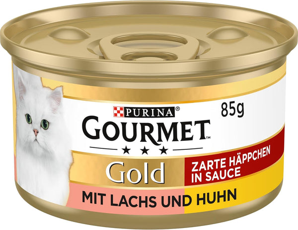 Gourmet Gold Tender Morsels in Sauce Hrană umedă pentru pisici, cu somon și pui, 12Pack (12 X 85G)