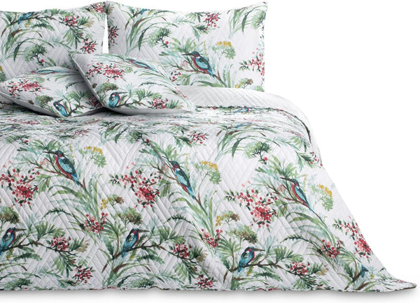 Ameliahome Cuvertură de pat Cuvertură de pat 260X280 Cm Două fețe Easy Care Quilting Model de plante Model de păsări Multicolor Kingfisher Paturi si Cuverturi Besuche den AmeliaHome-Store Kingfisher 260 X 280
