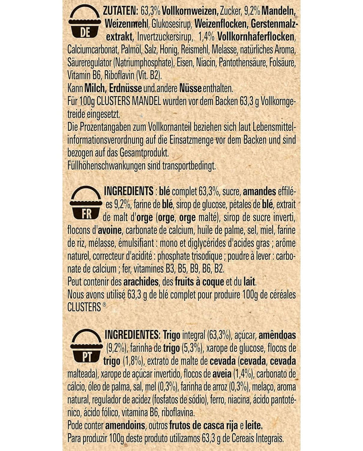 Clusters Almond, Cereale pentru un mic dejun delicios cu fulgi crocanți de migdale, Set 8 x 325 grame Naty Shop