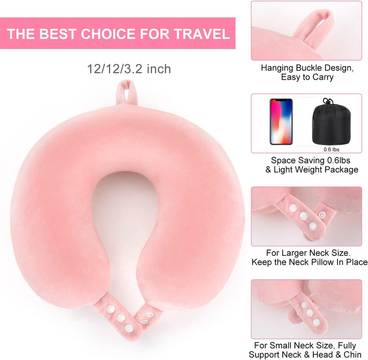 TALLGO Travel Neck Pillow, cea mai bună pernă de avion din spumă de memorie pentru tetieră, pernă moale reglabilă pentru avion, mașină și casă, roz Perne ortopedice cervicale Naty Shop