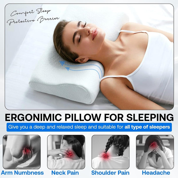 Pernă ortopedică de susținere a gâtului din spumă cu memorie - Pernă ergonomică, pernă anti sforăit pentru cei care dorm lateral, pe stomac și pe spate, Pilow, 60Cm X 40Cm X 12Cm Perne ortopedice cervicale Naty Shop