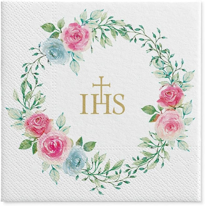 PAW - Șervețele 3 straturi (33 X 33 Cm) I 20 bucăți I Perfect pentru comuniune, confirmare, botez I Ideal pentru băieți și fete I Decorațiuni de masă Șervețele de hârtie elegante - IHS Roses I Delicate Roses