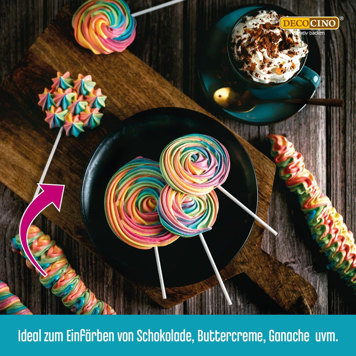 Decocino Pastă de colorare liposolubilă Set de 6 – 6 x 15 g – Coloranți alimentari în roșu, alb, verde, galben, albastru și negru, ideali pentru colorarea prăjiturilor, fondantului și cremelor – Fără azo și gluten