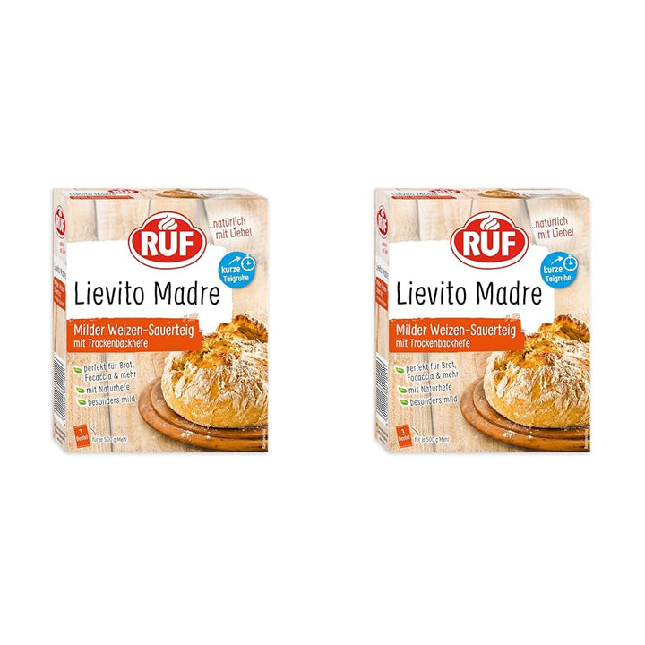 RUF Lievito Madre Sauerteig, Milder Weizen-Sauerteig, Mutterteig, Kurze Teigruhe Durch Enthaltene Trockenhefe, Lievito Madre Getrocknet Für Brot, Baguette, Focaccia, 3X35G Amestec pentru copt si gatit Naty Shop 35 G (6Er Pack) Kurze Teigruhe