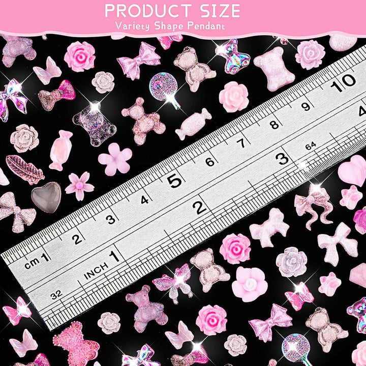 200 piese Nail Art Charms 3D Nail Art Decoration Set Arc Nail Pendant Roz Stil Mixt Arc Floare Ursuleț Acadea În formă de Inimă Nail Art Decorare DIY Craft Nail Design