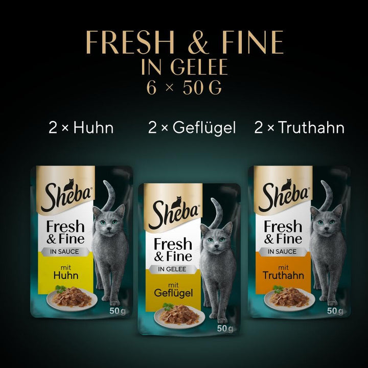 Sheba portion bag wet cat food multipack Fresh & Fine în jeleu cu curcan și pui, 6X6X50G - Hrană pentru pisici de înaltă calitate în jeleu cu curcan și pui
