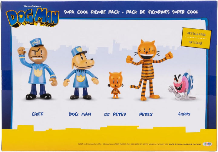 Dog Man Movie Action Figure Multipack Set de la Jakks Pacific, include figuri mobile de 6 cm - jucării inspirate din film, Lil Petey, Petey, Chief și Flippy! Action figures Naty Shop