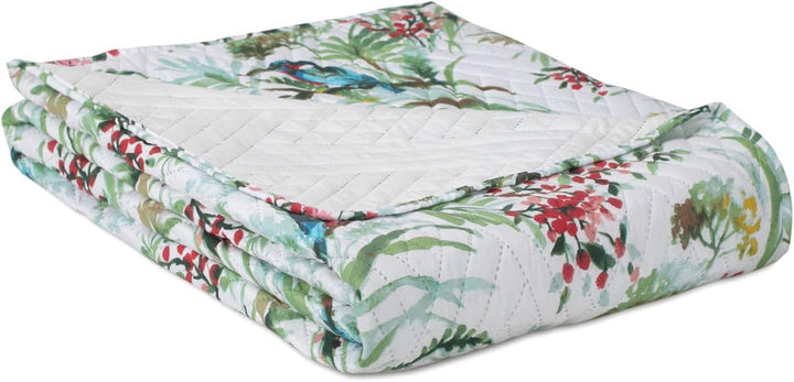 Ameliahome Cuvertură de pat Cuvertură de pat 260X280 Cm Două fețe Easy Care Quilting Model de plante Model de păsări Multicolor Kingfisher Paturi si Cuverturi Besuche den AmeliaHome-Store