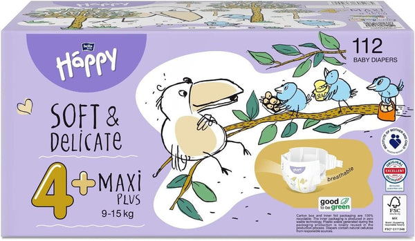Scutece Bella Baby Happy Soft & Delicate mărime 4+ Maxi plus 9-15 kg HAPPY BOX 112 buc. Mama si Copilul Naty Shop