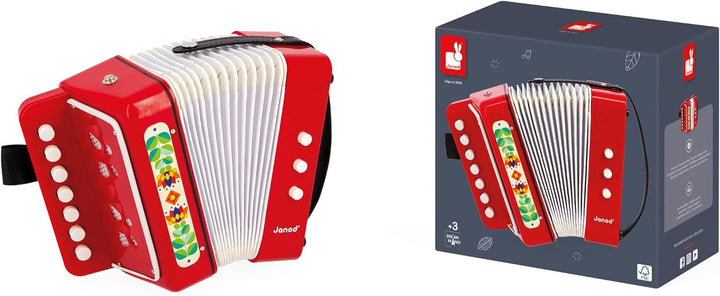 Janod - Acordeon Gioia - Instrument muzical pentru copii - Joc de rol și educație muzicală timpurie - Cu curea - De la 3 ani, J07654 Jucarii Bebe Naty Shop